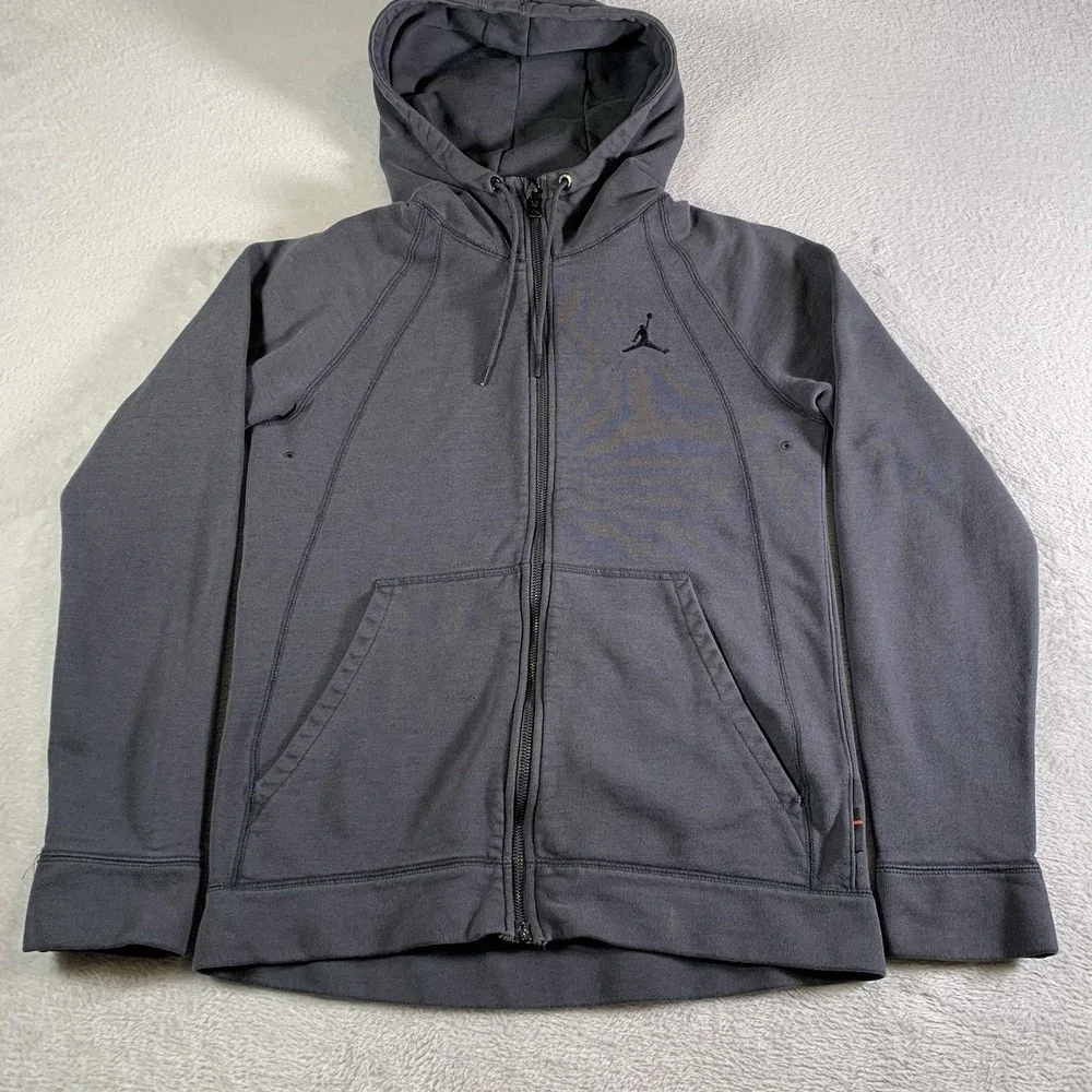 Jordan Nike Wings Fleece Hoodie Sweatshirt Gray 860196-063 Full Zip Size Medium‎